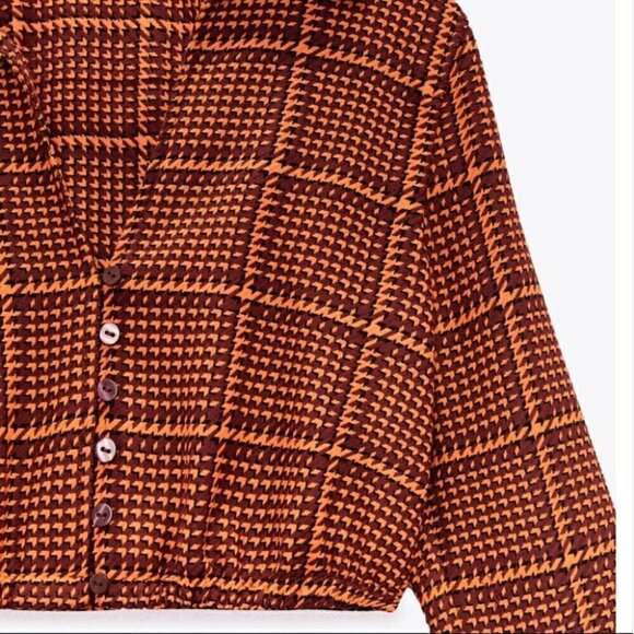 Zara Plaid Crop Shirt Size M - Picture 6 of 16